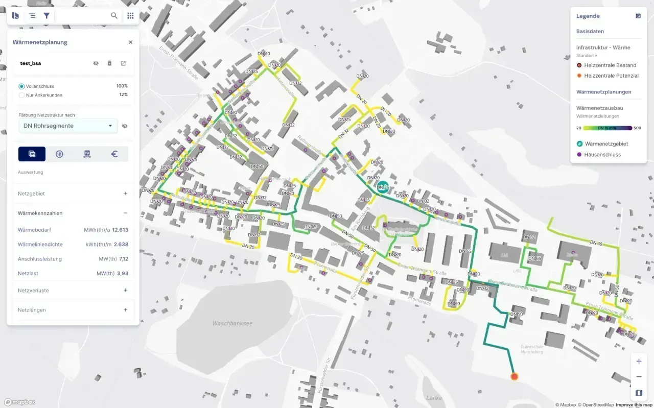 INFRA Wärmenetzplanung Kartenansicht
